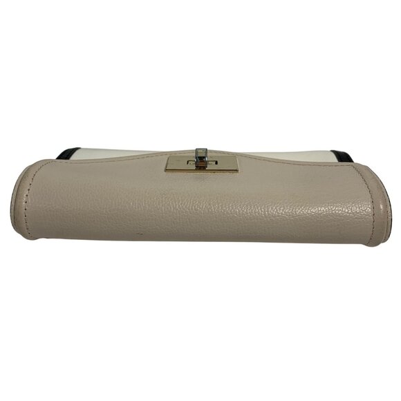 KATE SPADE Turnlock Wallet Clutch Black Off-White Tan Colorblock Leather - Picture 6 of 12